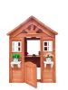 All Wooden Kids Playhouse with 2 windows and flowerpot holder,42"Lx46"Wx55"H,Golden Red