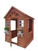 All Wooden Kids Playhouse with 2 windows and flowerpot holder,42"Lx46"Wx55"H,Golden Red