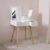 Wooden Vanity Desk Flip-top Dressing Mirror Writing table Computer Desk; White