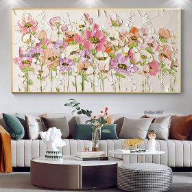 Handmade Abstract Blossom Pink Flower Oil Painting on Canvas;  Large Original Modern Textured Floral Scenery Painting Boho Wall Art Living Room Home D (size: 150X220cm)