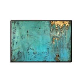 100% Handmade Gold Foil Abstract Oil Painting  Wall Art Modern Minimalist Blue Color Canvas Home Decor For Living Room No Frame (size: 90X120cm)