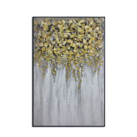 Handmade Gold Foil Abstract Oil Painting Top Selling Wall Art Modern Yellow and White Color Picture Canvas Home Decor For Living Room No Frame (size: 150X220cm)