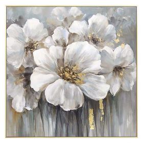 Abstract Golden White Flowers Hand Painted Oil Painting On Canvas Wall Art Wall Pictures Painting For Living Room Home Decor (size: 60x60cm)