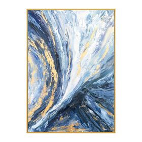 Modern Wall Art Pictures 100% hand painted Gold Foil Blue Canvas Oil Painting Wall Pictures For Living Room Decor Abstract Art No Frame (size: 60X90cm)