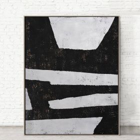 100% Handmade Abstract Oil Painting  Wall Art Modern Minimalist Black and White Picture Canvas Home Decor For Living Room No Frame (size: 50X70cm)