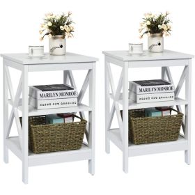 3-Tier X-Design Nightstands with Storage Shelves for Living Room Bedroom (Color: White)