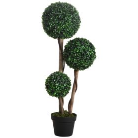 Artificial Plant for Home Decor Indoor & Outdoor Fake Plants Artificial Tree in Pot, 3 Ball Boxwood Topiary Tree for Home Office, Living Room Decor (Color: as Pic)